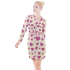 Valentine Flat Love Hearts Design Romantic Button Long Sleeve Dress by Amaryn4rt