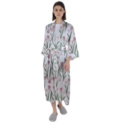 Illustration Flower Floral Design Pattern Maxi Satin Kimono by Amaryn4rt