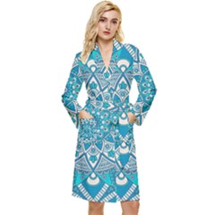 Mandala Blue Long Sleeve Velour Robe by zappwaits