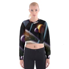 Planets In Space Cropped Sweatshirt by Sapixe