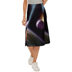 Planets In Space Midi Panel Skirt by Sapixe