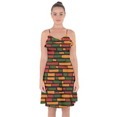 African Wall Of Bricks Ruffle Detail Chiffon Dress by ConteMonfrey