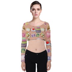 Illustration Seamless Pattern Standardize Velvet Long Sleeve Crop Top by danenraven