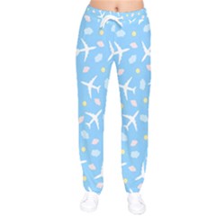 Plane Sky Background Pattern Women Velvet Drawstring Pants by danenraven