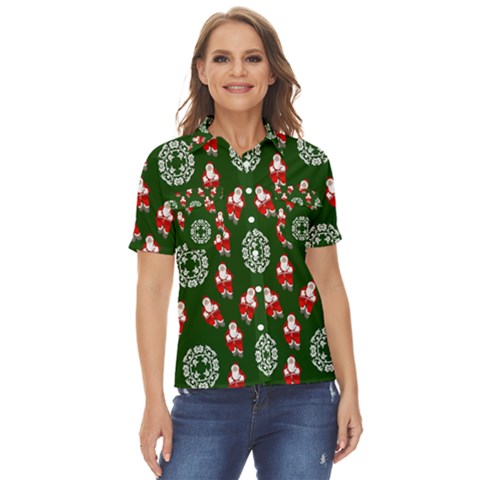 Xmas Christmas Background Women s Short Sleeve Double Pocket Shirt by danenraven