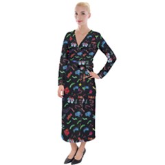 Happy New Year Christmas Xmast Background Velvet Maxi Wrap Dress by danenraven