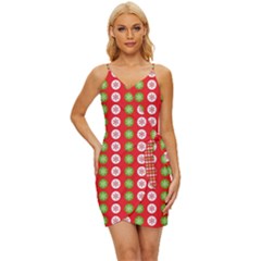 Illustration Festive Pattern Christmas Holiday Wrap Tie Front Dress by danenraven