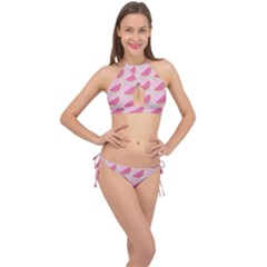 Pink Melon Wayermelon Pattern Food Fruit Melon Cross Front Halter Bikini Set by Ravend