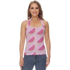 Pink Melon Wayermelon Pattern Food Fruit Melon Basic Halter Top by Ravend