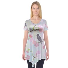 Bird Blossom Seamless Pattern Short Sleeve Tunic  by Ravend