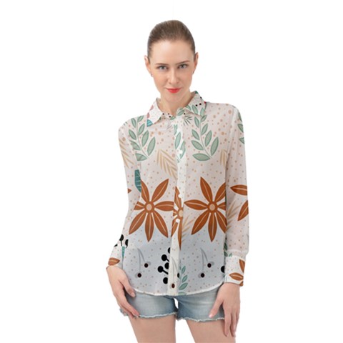 Nature Flora Background Wallpaper Long Sleeve Chiffon Shirt by Ravend