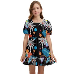 Design Print Pattern Colorful Kids  Short Sleeve Dolly Dress by Ravend