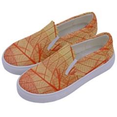 Orange Leaf Texture Pattern Kids  Canvas Slip Ons by Ravend