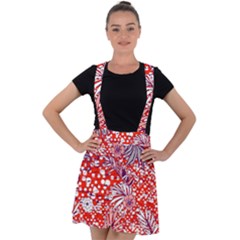 Leaf Red Point Flower White Velvet Suspender Skater Skirt by Ravend