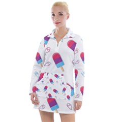 Ice Cream Popsicles Wallpaper Women s Long Sleeve Casual Dress by Ravend