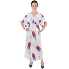 Ice Cream Popsicles Wallpaper V-neck Boho Style Maxi Dress by Ravend