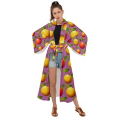 Illustration Fruit Pattern Seamless Maxi Kimono by Ravend