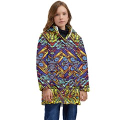 Mosaic Pattern Background Kid s Hooded Longline Puffer Jacket by Ravend