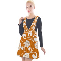 Orange Floral Walls  Plunge Pinafore Velour Dress by ConteMonfrey