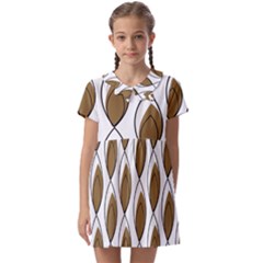 Brown Minimalist Leaves  Kids  Asymmetric Collar Dress by ConteMonfrey