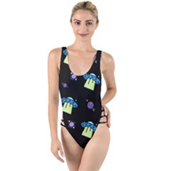 Illustration Cosmos Cosmo Rocket Spaceship -ufo High Leg Strappy Swimsuit by danenraven