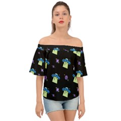 Illustration Cosmos Cosmo Rocket Spaceship -ufo Off Shoulder Short Sleeve Top by danenraven