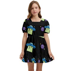 Illustration Cosmos Cosmo Rocket Spaceship Ufo Kids  Short Sleeve Dolly Dress by danenraven