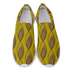 Yellow Brown Minimalist Leaves  Women s Slip On Sneakers by ConteMonfrey