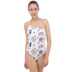 Cute Cat Kitten Animal Design Pattern Classic One Shoulder Swimsuit by danenraven