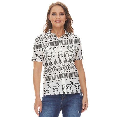 Christmas Trees Pattern Design Women s Short Sleeve Double Pocket Shirt by danenraven