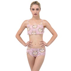 Cat Pattern Pink Background Layered Top Bikini Set by danenraven