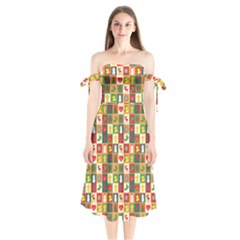 Xmas Christmas Pattern Shoulder Tie Bardot Midi Dress by danenraven