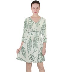 Banana Leaves Draw  Quarter Sleeve Ruffle Waist Dress by ConteMonfrey