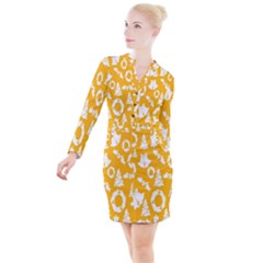 Orang Card Christmas Button Long Sleeve Dress by artworkshop