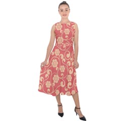 Pink Floral Wall Midi Tie-back Chiffon Dress by ConteMonfrey