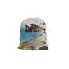 Beach Day At Cinque Terre, Colorful Italy Vintage Drawstring Pouch (small) by ConteMonfrey