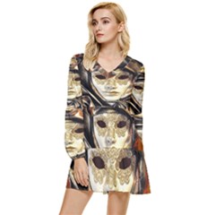 Artistic Venetian Mask Tiered Long Sleeve Mini Dress by ConteMonfrey