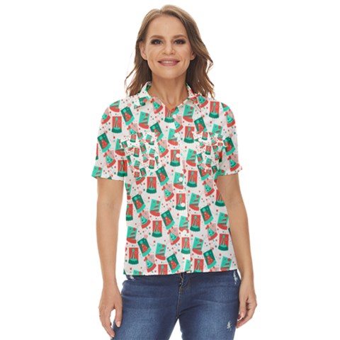 Birthday Pattern Party Celebration Women s Short Sleeve Double Pocket Shirt by danenraven