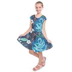 Floral Background Digital Art Kids  Short Sleeve Dress by Ravend