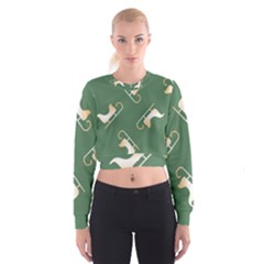 Gold Santa s Sleigh Green Print Cropped Sweatshirt by TetiBright