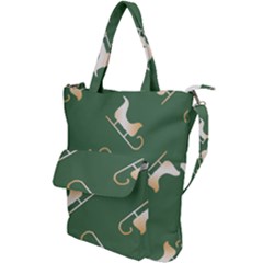 Gold Santa s Sleigh Green Print Shoulder Tote Bag by TetiBright