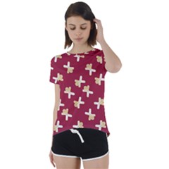 Gold Gingerbread Man Burgundy Short Sleeve Foldover Tee by TetiBright