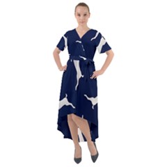 Silver Reindeer Blue Front Wrap High Low Dress by TetiBright