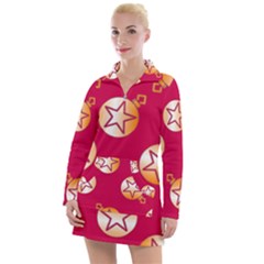 Orange Ornaments With Stars Pink Women s Long Sleeve Casual Dress by TetiBright