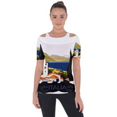 River Small Town Landscape Shoulder Cut Out Short Sleeve Top by ConteMonfrey