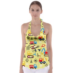 Seamless Pattern Vector Industrial Vehicle Cartoon Babydoll Tankini Top by Jancukart