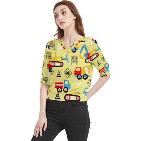 Seamless Pattern Vector Industrial Vehicle Cartoon Quarter Sleeve Blouse by Jancukart