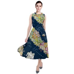 Map Italy Blue Round Neck Boho Dress by ConteMonfrey