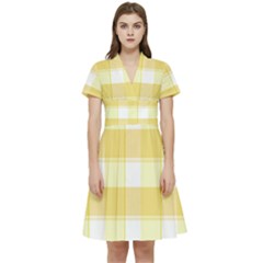 Cute Plaids White Yellow Short Sleeve Waist Detail Dress by ConteMonfrey