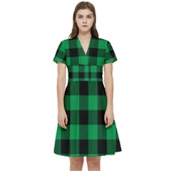 Black And Green Modern Plaids Short Sleeve Waist Detail Dress by ConteMonfrey